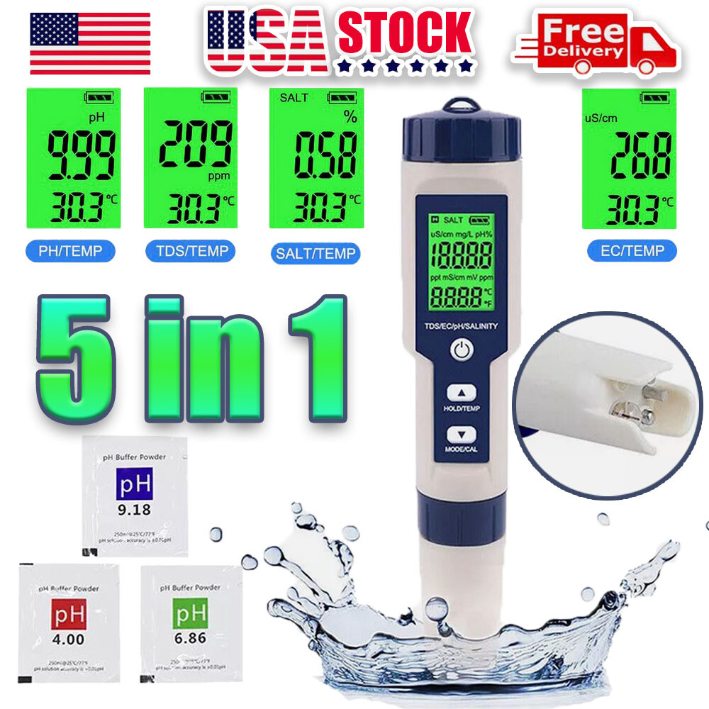 5 In 1 Digital Water Quality Meter Tester Tool PH/TDS/EC/Salinity/Temperature gallery