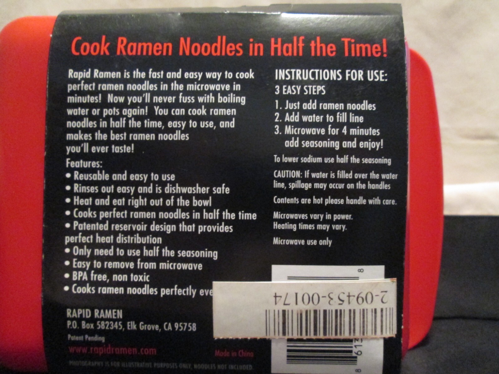 Rapid Ramen Cooker Microwave Ramen 3 Minutes BPA Free Dishwasher Safe Red- NEW gallery