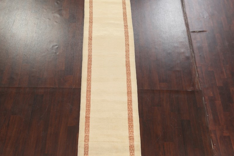 IVORY Bordered Gabbeh Kashkoli Oriental Runner Rug Hand-knotted 2' 8" x 10' 4" gallery