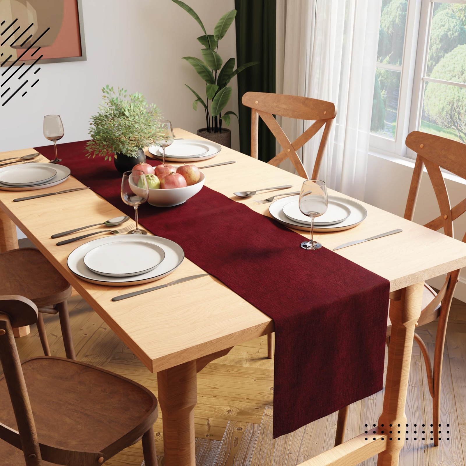 Dining Table Runner 8 Seater | 13x94 in | Maroon | Fine Chenille Fabric | Mac... gallery