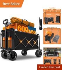 Extra-Large Heavy-Duty Foldable Wagon with 600-lbs Capacity & 4″ All-Terrain …