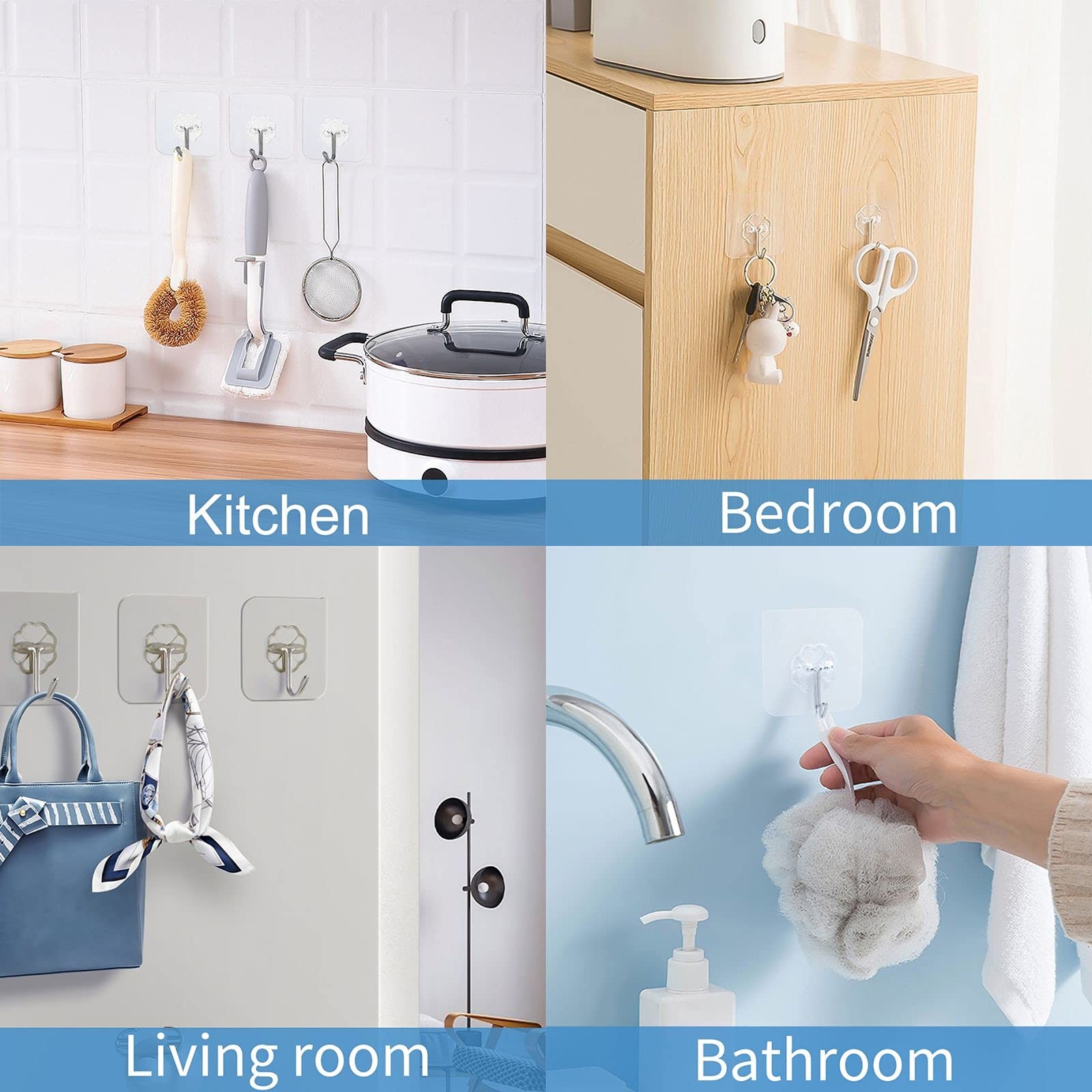 WOVU Wall Hooks - 33 lbs Max, Transparent, Seamless, Waterproof & Transparent gallery