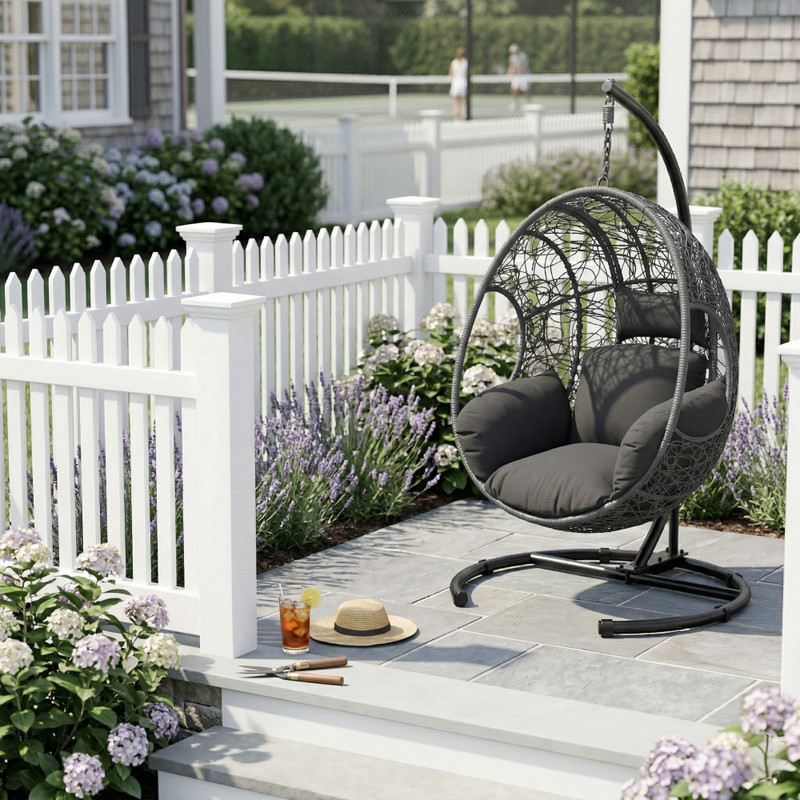 Extra Wide 42" U-Base Hanging Egg Chair, 400lb Patio Swing with Cushion gallery