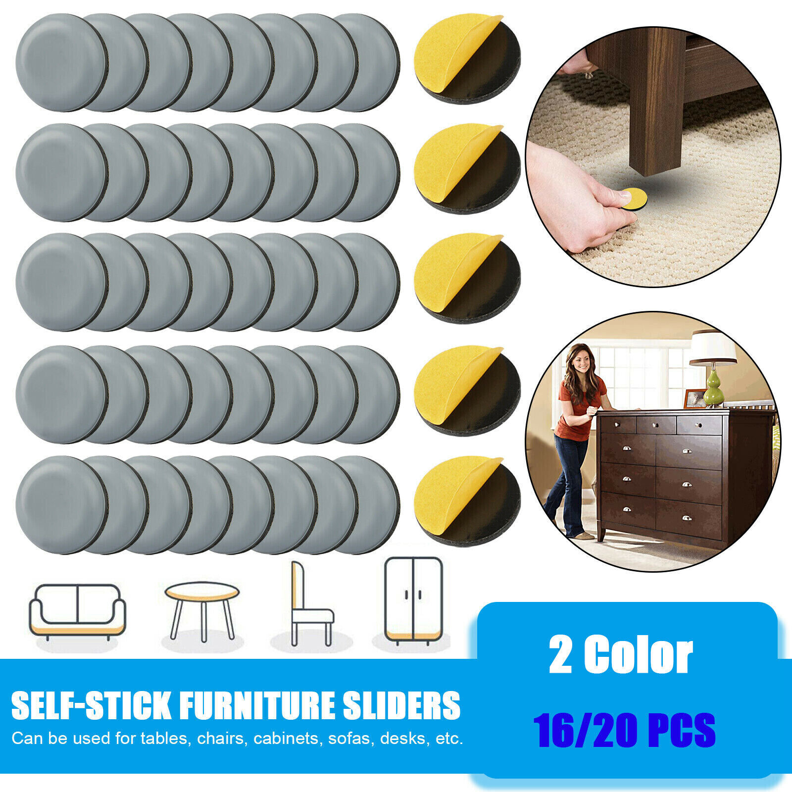 20 Large Magic Moving Sliders Furniture Pad Protector Floor Carpet Anti Slip Mat gallery