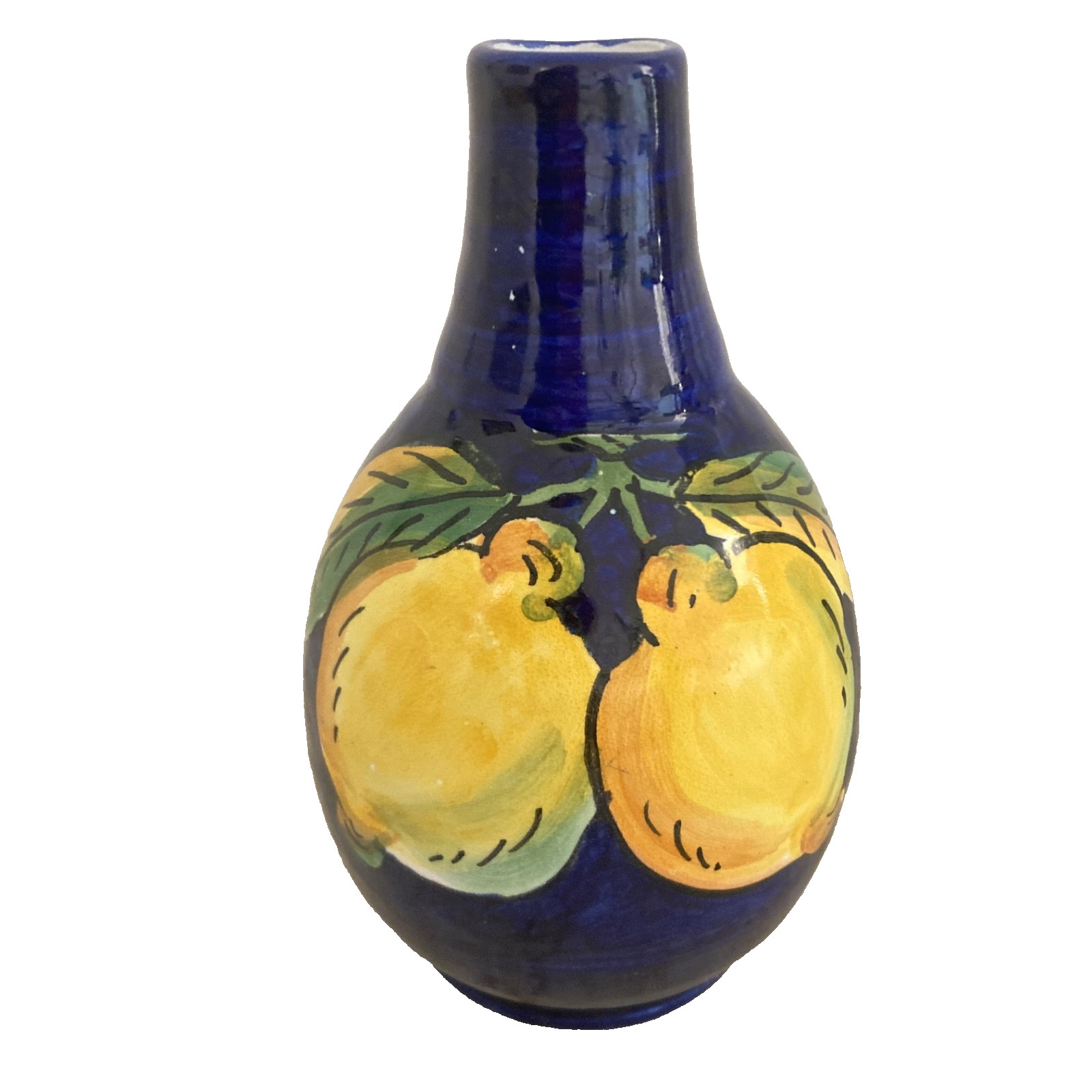 Italian Pottery Hand Painted Ceramic Majolica Olive Oil Bottle Lemon Motif 5.5" gallery