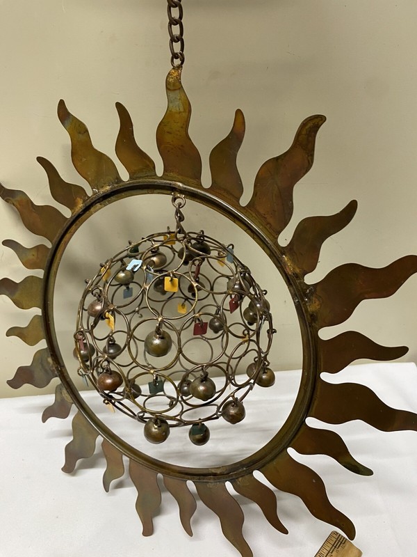 Copper Celestial Sun w Hanging/Spinning Orb Wind Chimes I/O Boho Rustic Decor gallery