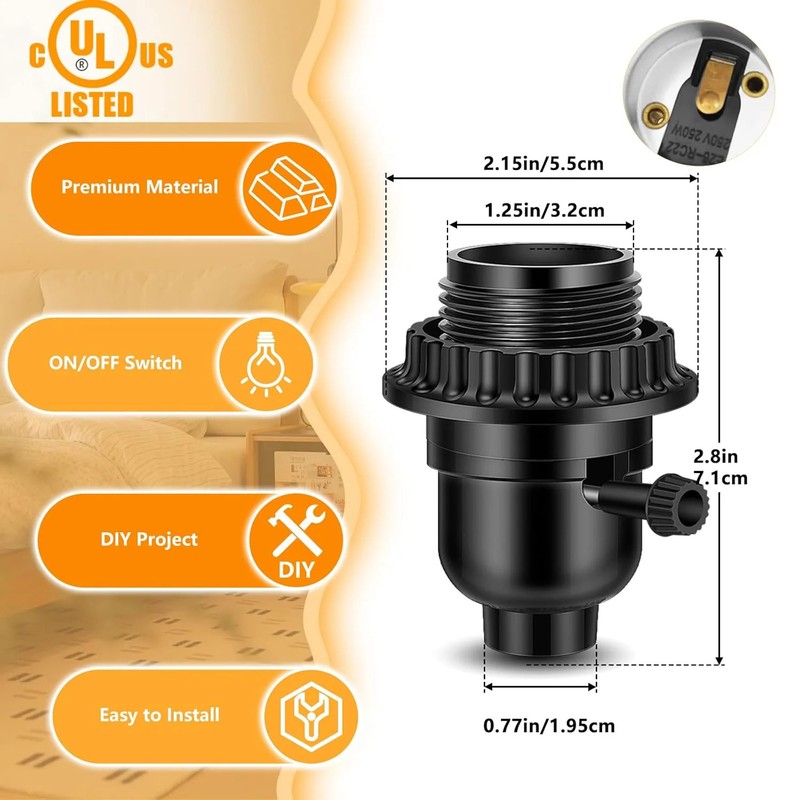 Listed E26 Light Socket, Threaded Lamp Socket Replacement with On/Off Switch gallery