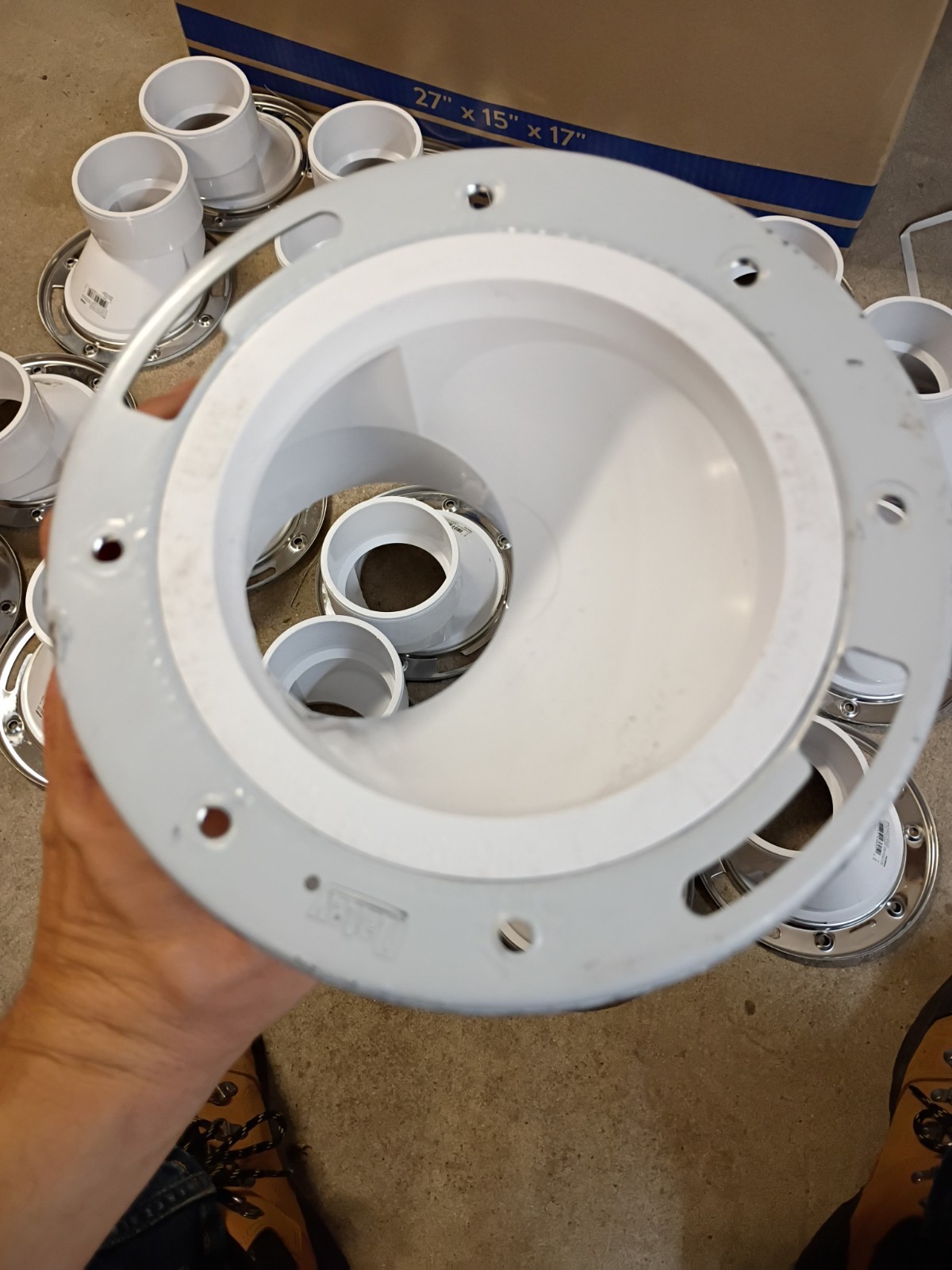 20PK Oatey 43605, 3" PVC Open Offset Toilet Flange with Stainless Steel Ring. gallery