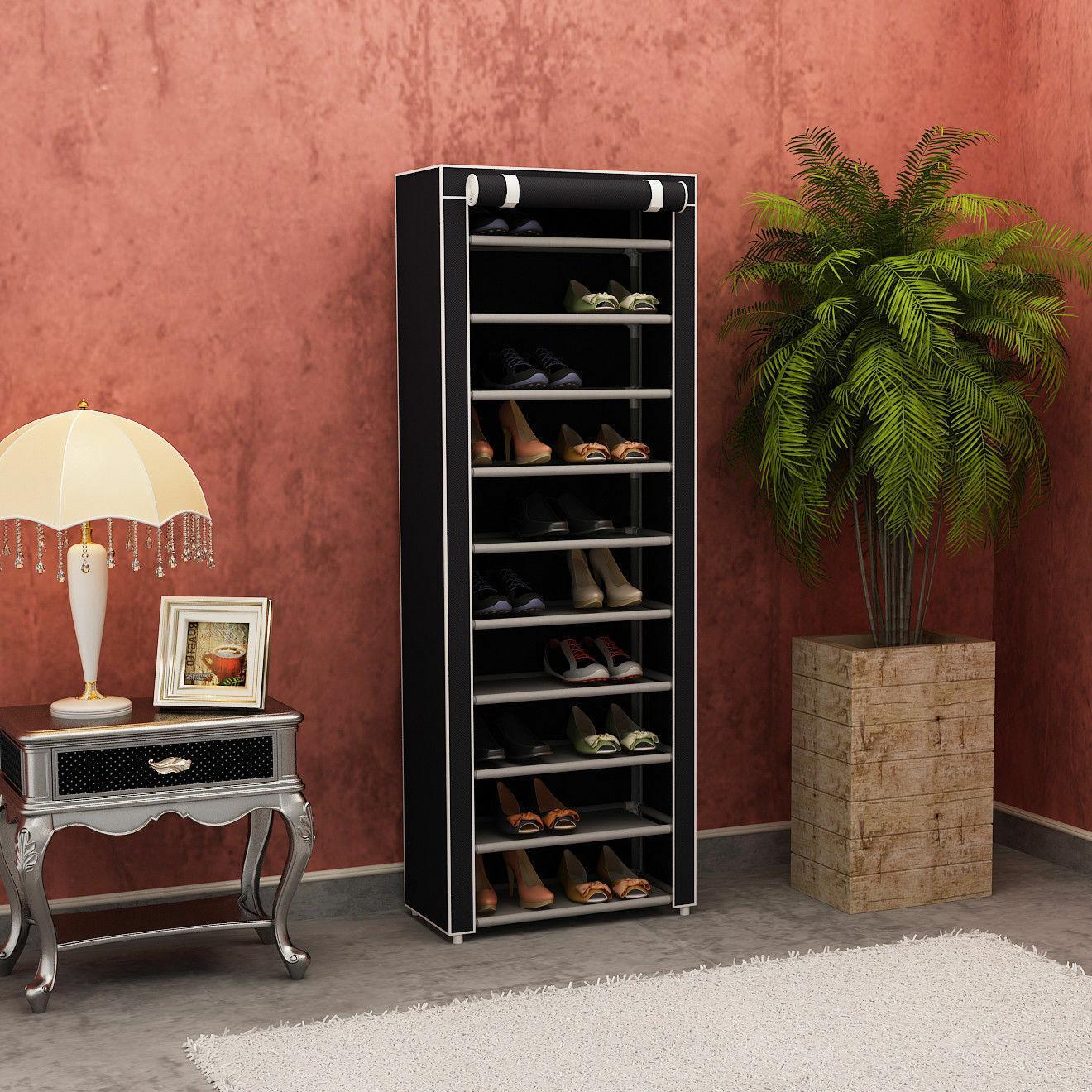 Portable 9 Tier Shoe Rack Shelf Storage Closet Organizer Cabinet with Cover gallery