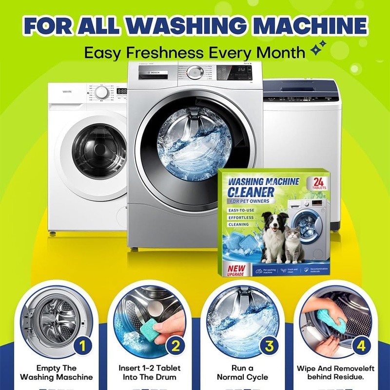 Enzyme Washer Cleaner Tablets Pet Owners Odor Removal Deep Clean 24 Pack New gallery
