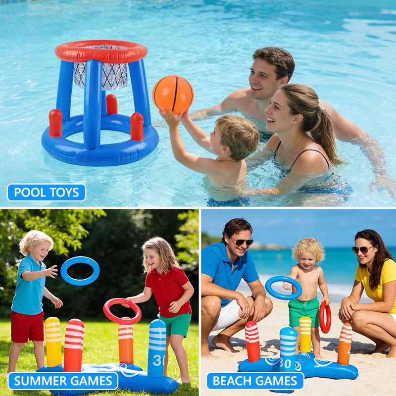 Inflatable Pool Toys Games Floating Basketball Hoop Ring Toss Game Set fr Summer gallery