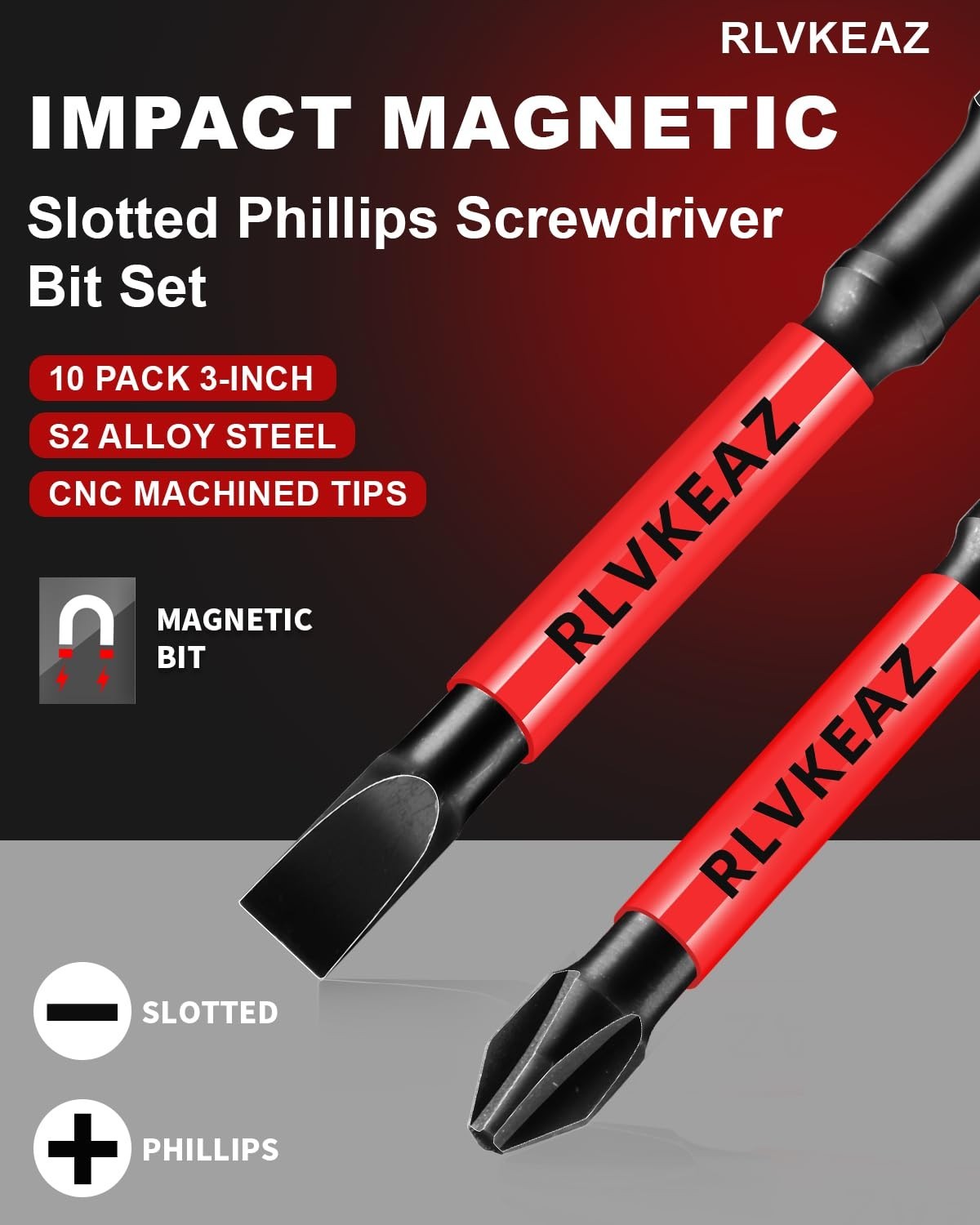 10-PCS 3" Long Magnetic Screwdriver Bits Set: Phillips Bits #1/#2/#3 & Slotted H gallery