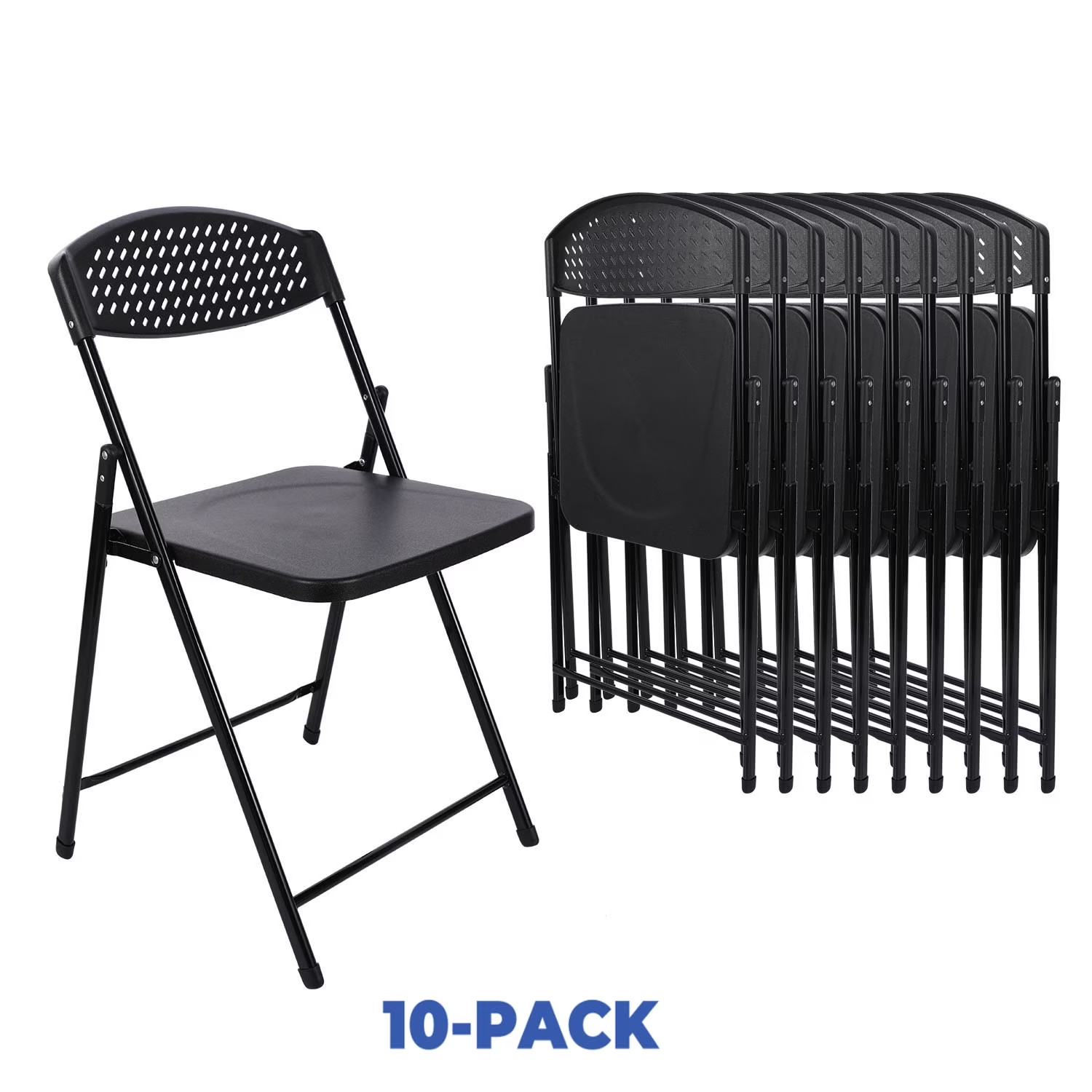 Steel Frame Light-Weight Compact Plastic Folding Chairs,Black (Set of 10)-M10 gallery