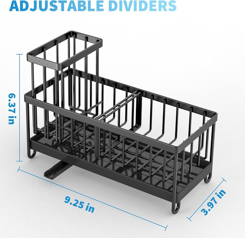 Black Sponge Holder for Kitchen Sink, Sink Caddy Organizer with High Brush Holde gallery