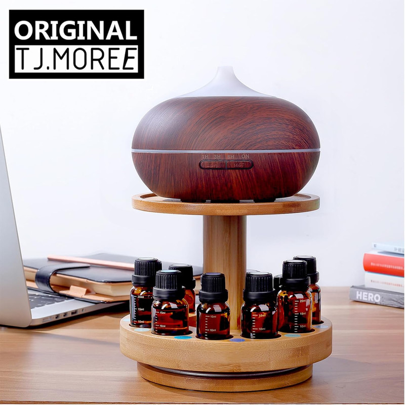 Bamboo Essential Oil Diffuser Holder Carousel - 2 Tier Rack for Bottles gallery
