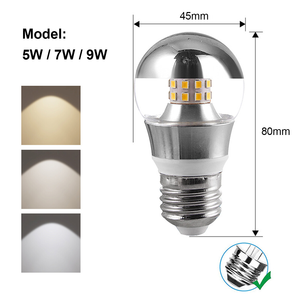 LED Mirror Bulb E27 E14 Half Silver Filament 5W 7W 9W bulb 3000K-6500K 85-265V gallery