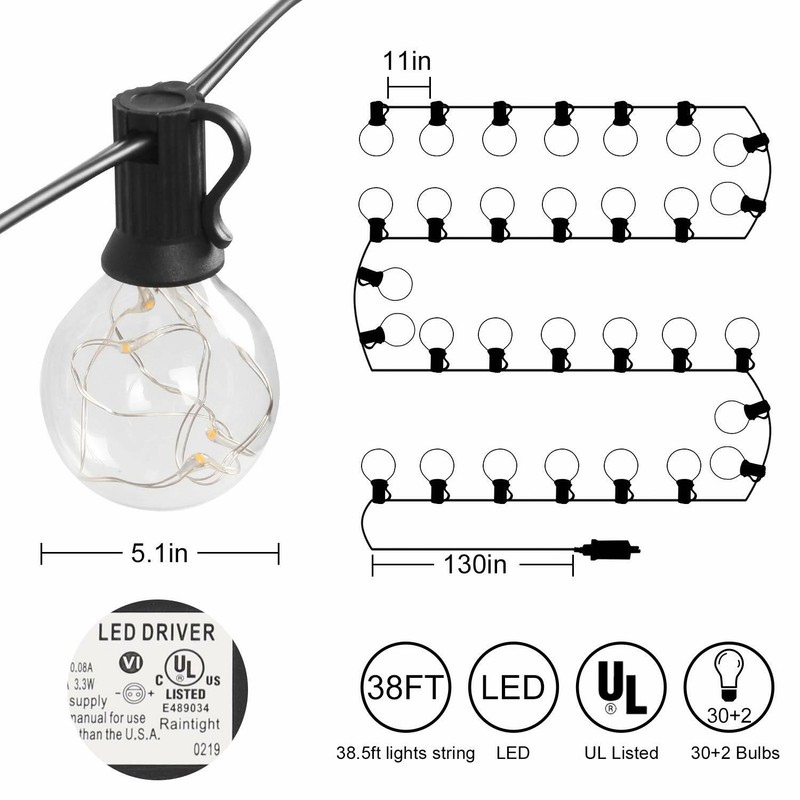 38FT LED String Light with 30 Lights for Patio Garden Backyard Party Yard Deck gallery