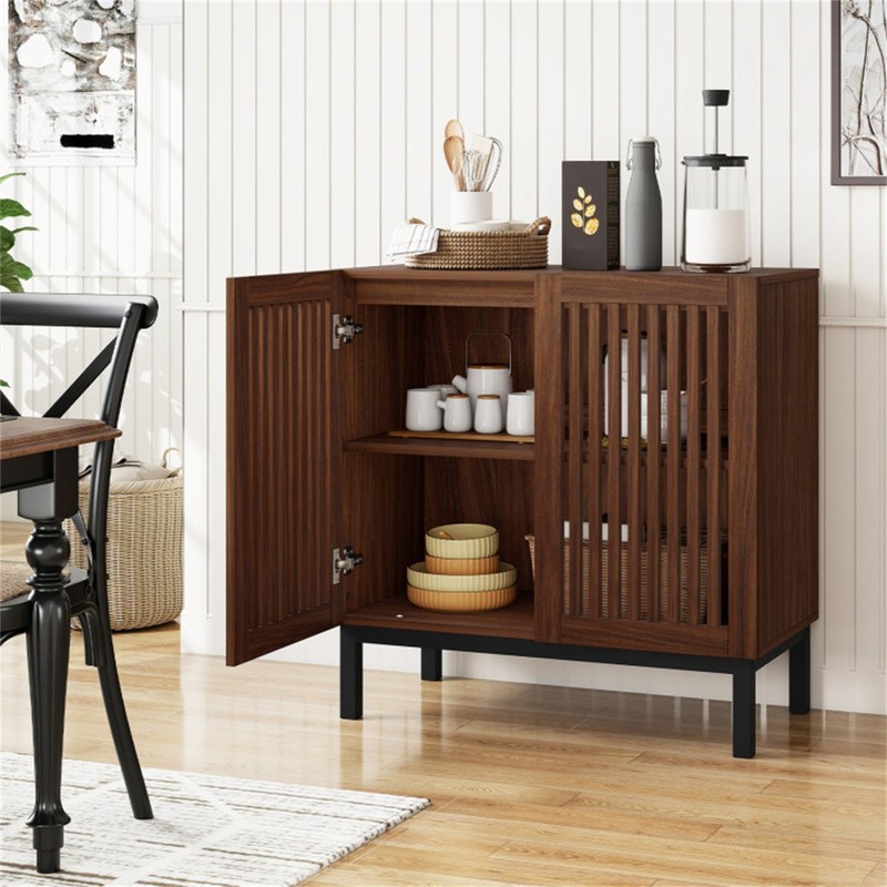 Buffet Sideboard Cabinet with 2 Doors Farmhouse Storage Cabinet Walnut Black gallery