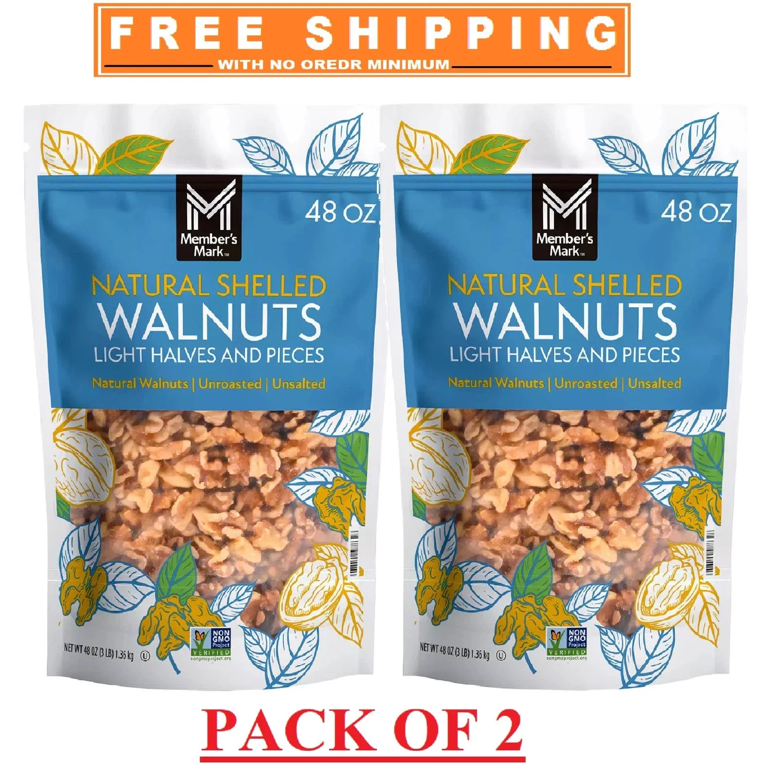 2 PACK - Member's Mark Natural Shelled Walnuts 3 lbs (Total 6 lbs) FREE SHIP!! gallery