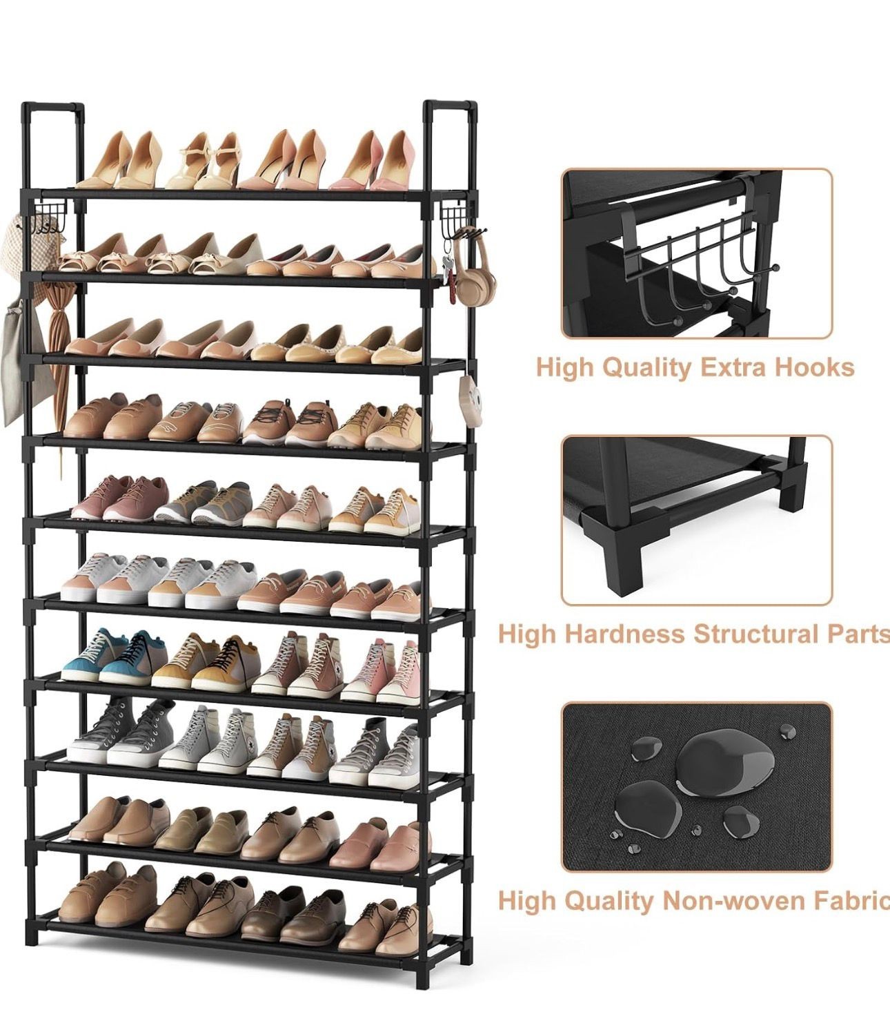 10 Tier Shoe Rack Organizer Storage Shelf 50 Pair Closet Entryway Stand Black gallery