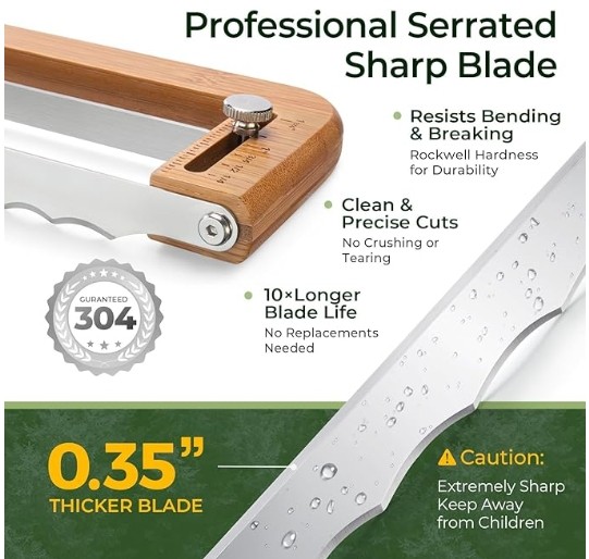 Manual Adjustable Bread Knife Bamboo Bread Knife With Stainless Steel Blade gallery