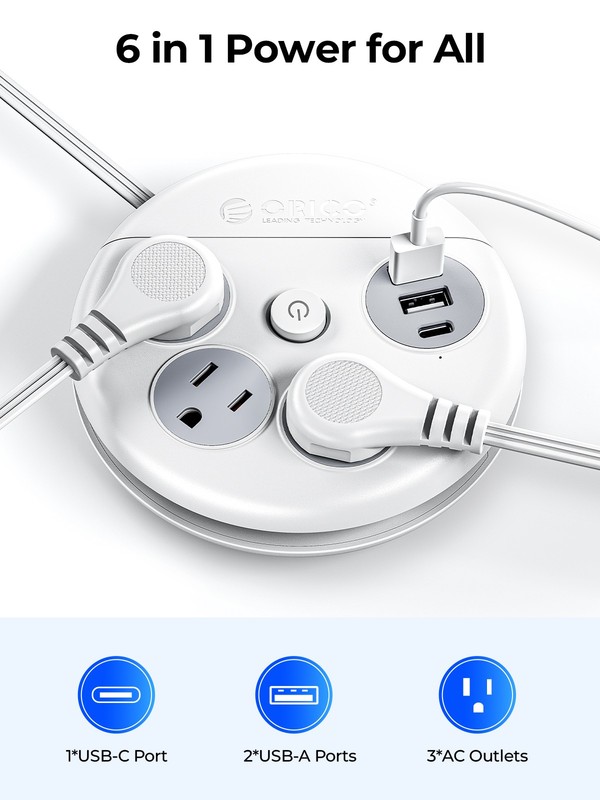 US Flat Plug Extension Cord 3 Outlet 3 USB Extender Surge Protector Power Strip gallery