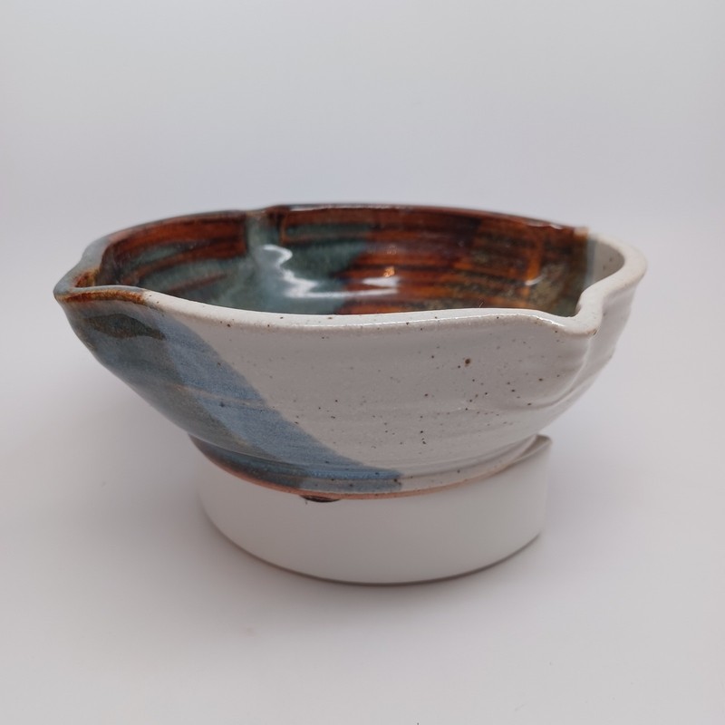 Studio Pottery Handcrafted Signed Stoneware Bowl Blue Brown Drip Glaze 6 inch gallery