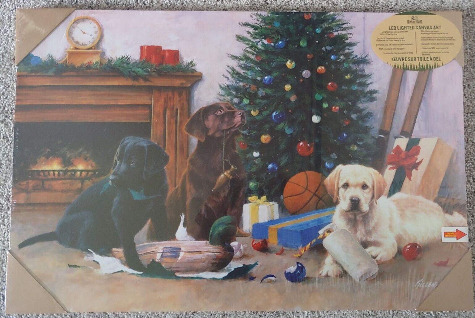 Christmas Pups Rivers Edge Products LED Canvas Art, 24 by 16 in gallery