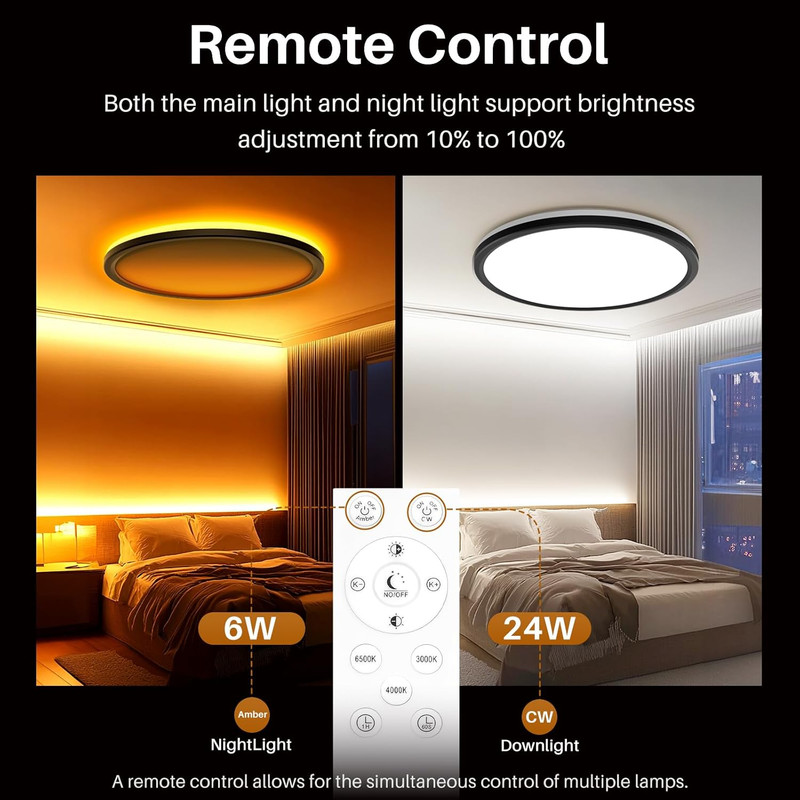 12Inch LED Flush Mount Ceiling Light with Remote Control, Dimmable Night Light 1 gallery