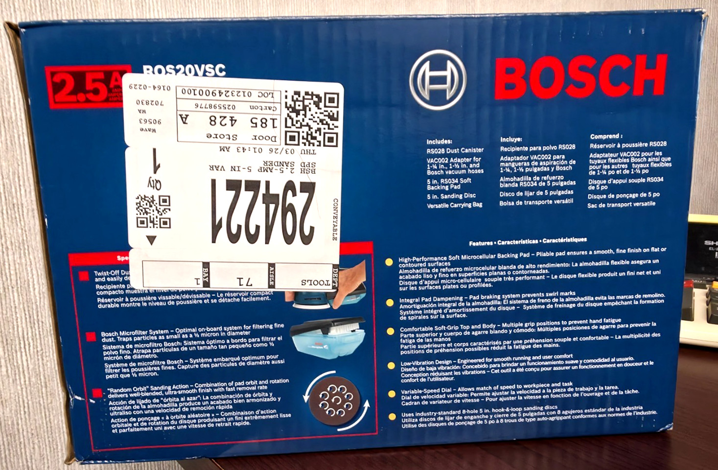 Bosch ROS20VSC 5" Orbital Sander with Dust Collector - Blue gallery