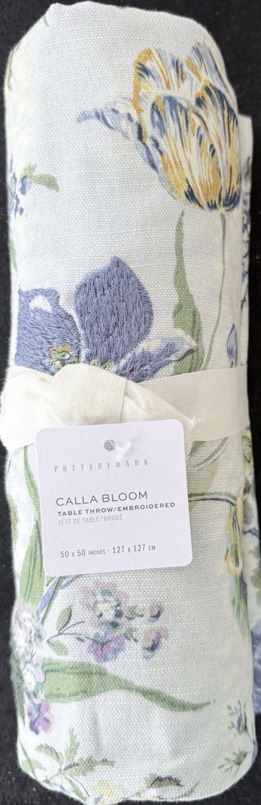 Pottery Barn Calla Bloom Embroidered Cotton Table Throw 50” gallery