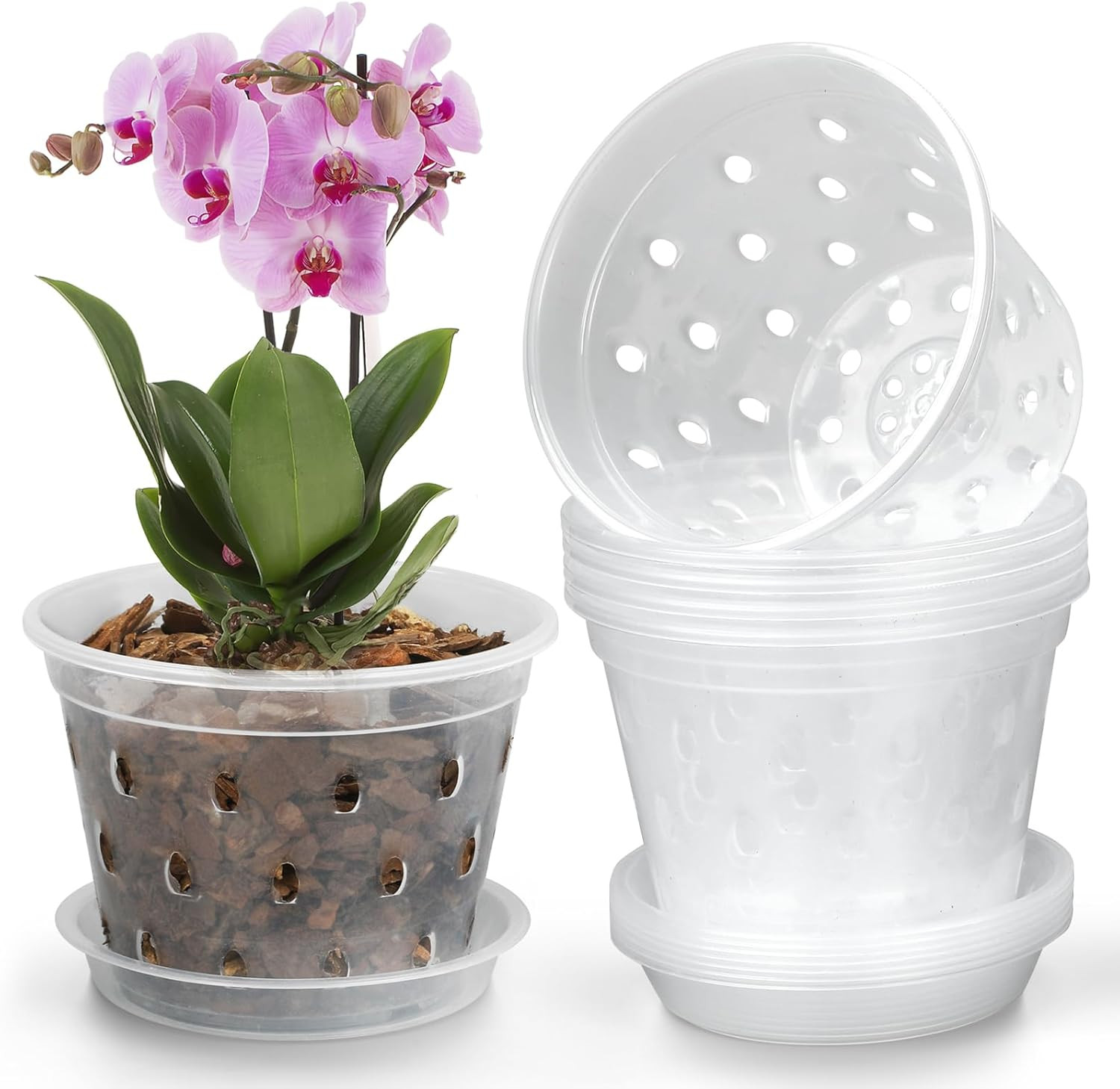 Orchid Pot, 8 Pack 4 Inch Orchid Pots with Holes and Saucers,Clear Plastic Flowe gallery