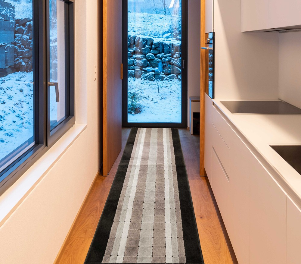 Custom Size Square Design Grey Washable Non Skid Runners 26"/30"/36" Wide Option