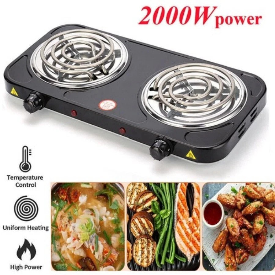 Portable Kitchen Electric Double Burner Hot Plate Cooktop Cooking Stove 2000W gallery
