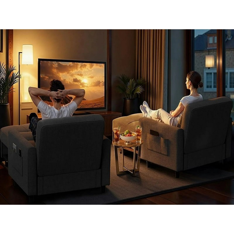 Sleeper Sofa Chair Bed, Convertible Pull Out Couch for Living Room, Dark Gray gallery