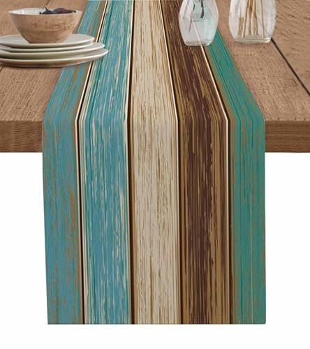 Table Runnerses Long, Teal Turquoise Green Brown 14X48 Inch Green&blue&brown