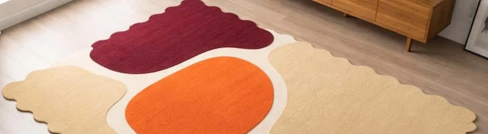 Abstract Handmade Area Rug, Modern Wavy Shape Carpet, Multicolor Designer Rug gallery