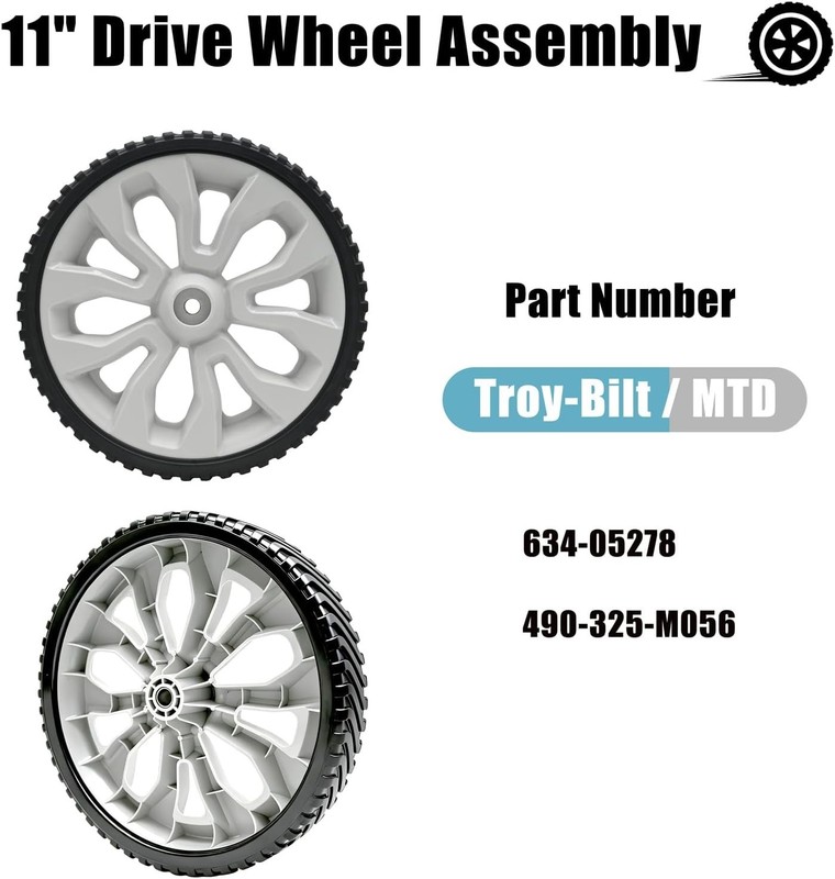 Durable 11" Plastic Mower Wheels with Copper Bushing - Set of 2 for Troy-Bilt gallery