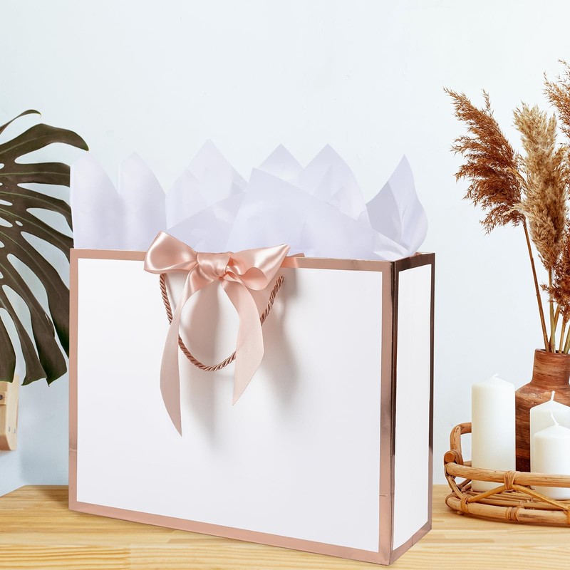 13" Medium Gift Bag with 1 Count (Pack of 1), I-white rose gold gallery