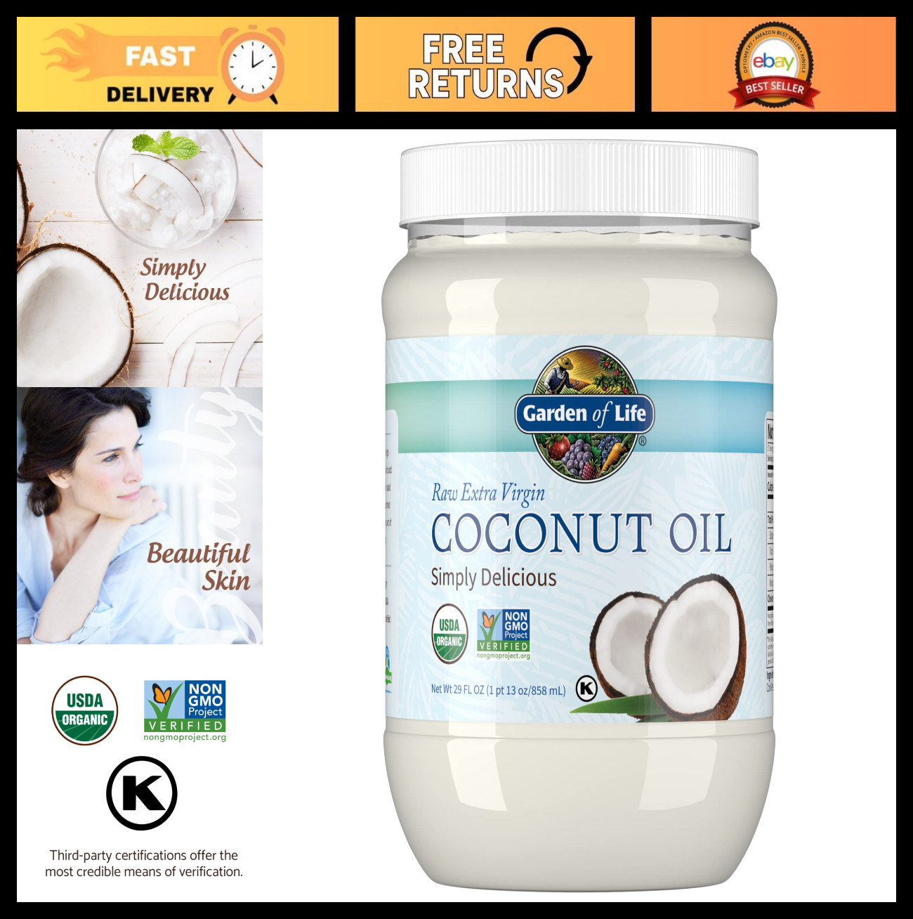 Organic Extra Virgin Coconut Oil - Raw Unrefined Cold Pressed, 57 Servings for H gallery