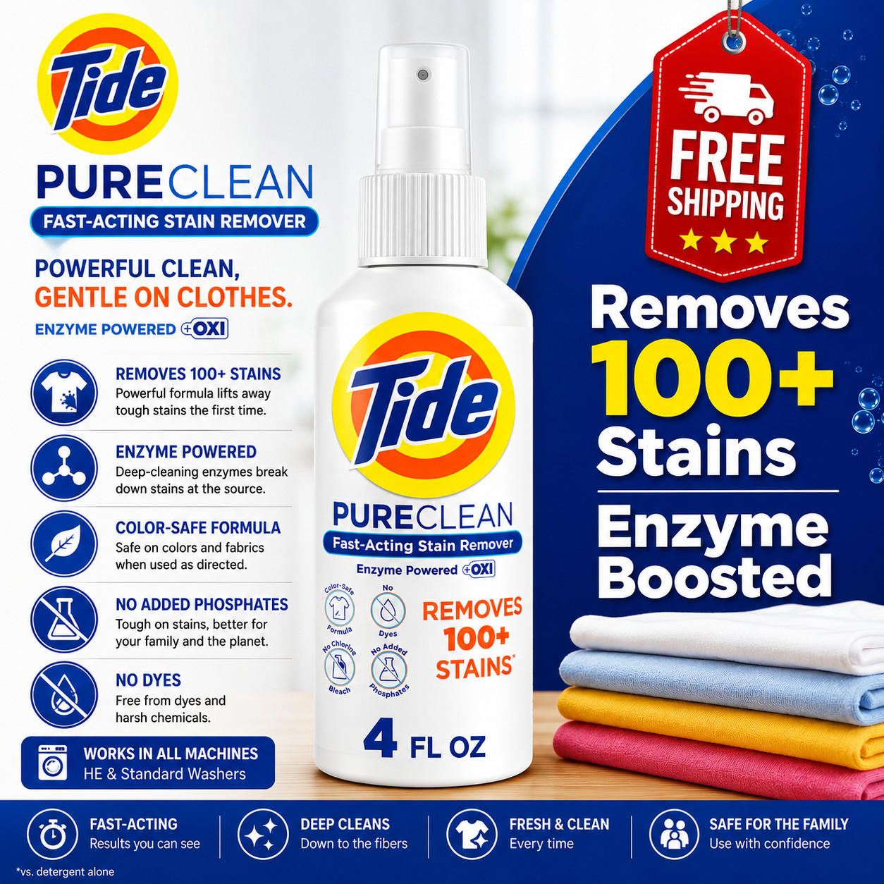 Tide PureClean Laundry Stain Remover Fast Acting 4 fl oz- Free Shipping USA gallery