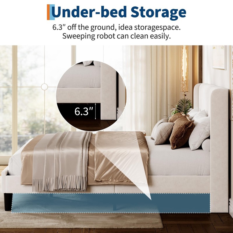 Queen/Full Size Platform Bed Frame W/Upholstered Headboard,Under Bed Storage NEW gallery