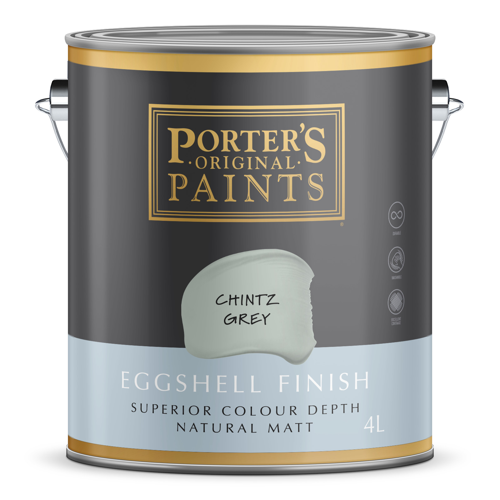 Porter's 4L Chintz Grey Eggshell Finish Broadwall Washable Paint - 4L gallery