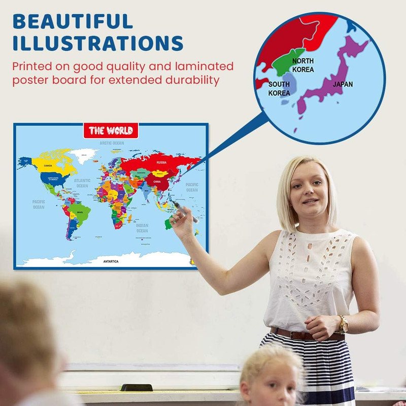 World Map Laminated Poster -Double Side Educational Poster for Kids/Adults -17 X gallery