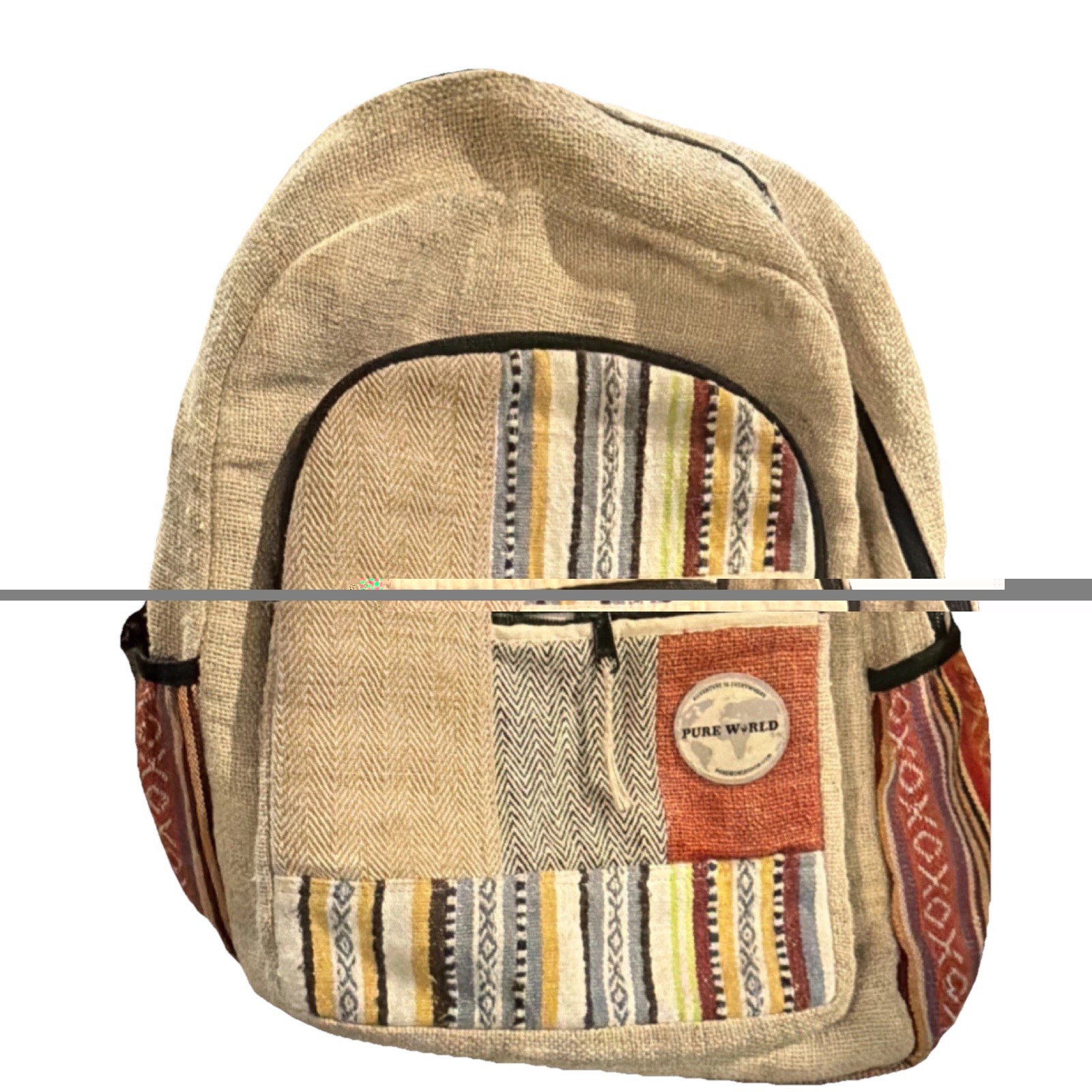 Pure World Patchwork Fabric Hiking Backpack Multicolor Zip External Pockets 3