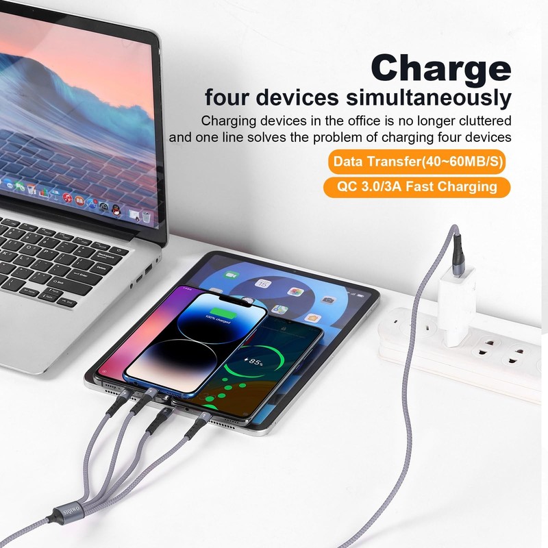 SIQIWO Multi USB C Cable Fast Charging, [4FT/2 Pack] QC 3.0(3A) USB C Splitter C gallery