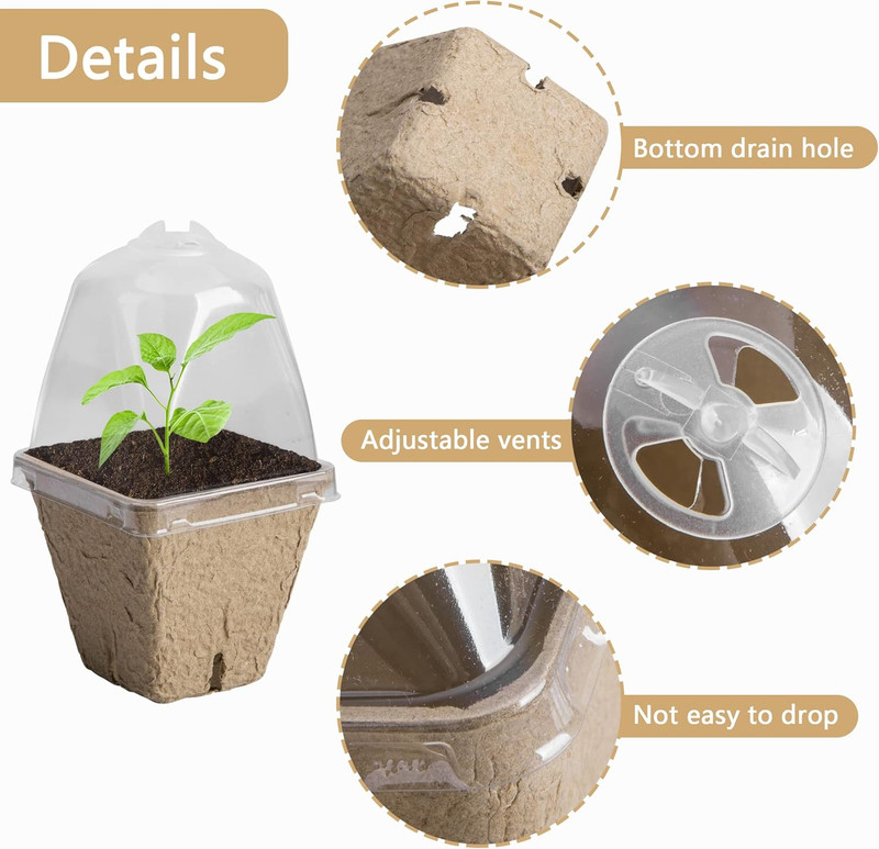 20 Pack Peat Seed Starter Pots with Domes Square Biodegradable gallery