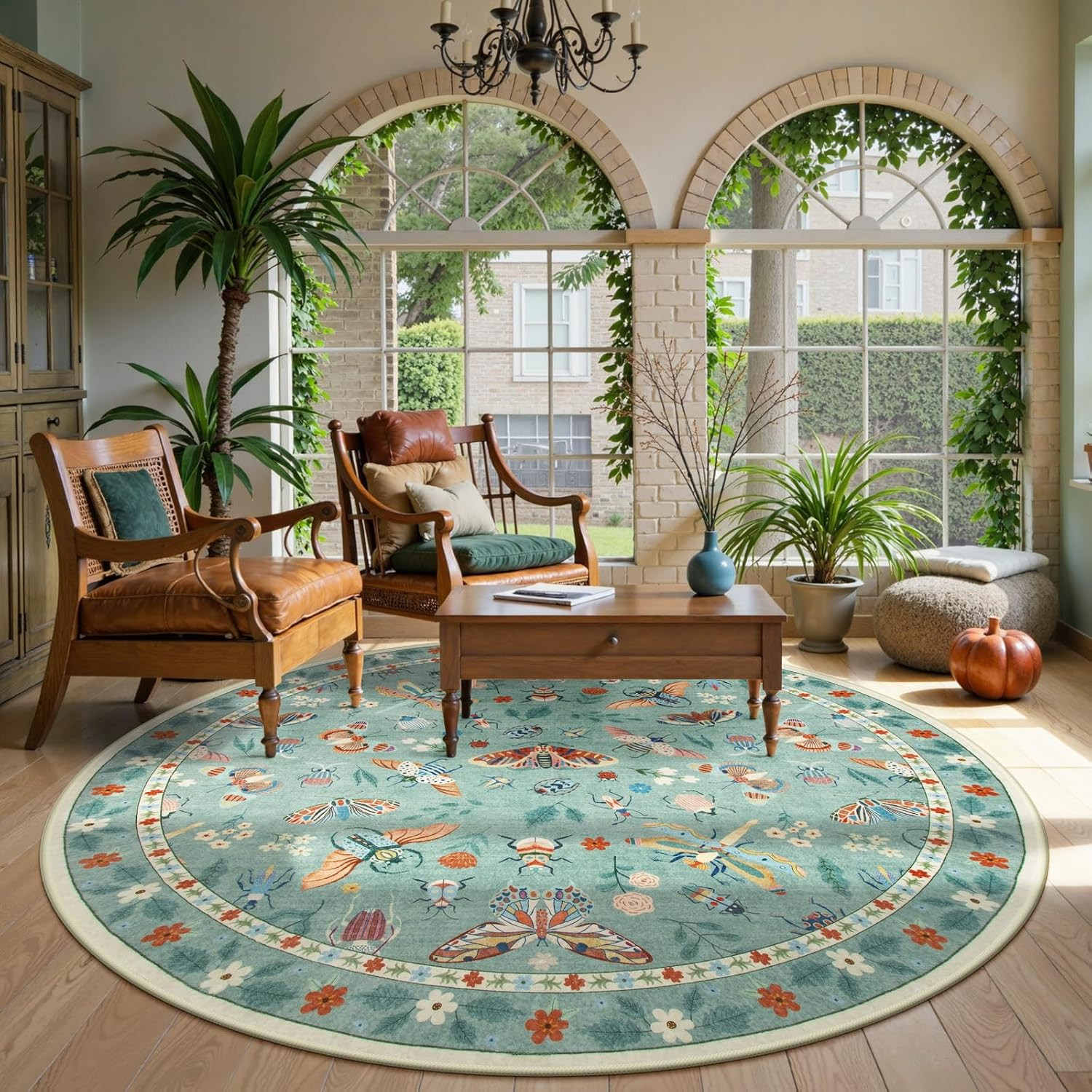 Soft Green Round Area Rug 6Ft Non-Slip Boho Carpet for Living Room & Nursery gallery