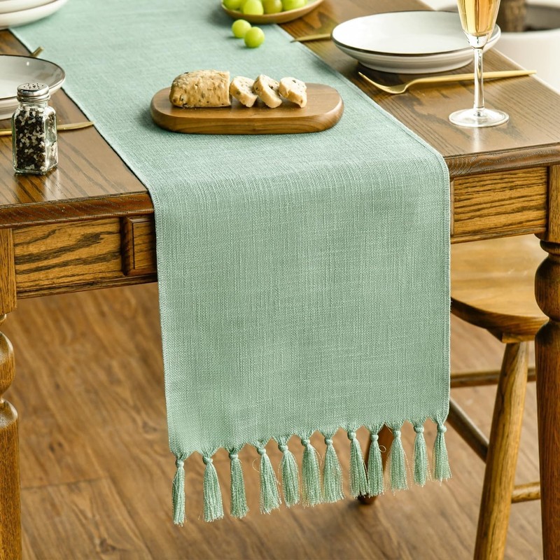 Farmhouse Style Sage Green Table Runner - 13x48 Inch, Machine Washable Design gallery