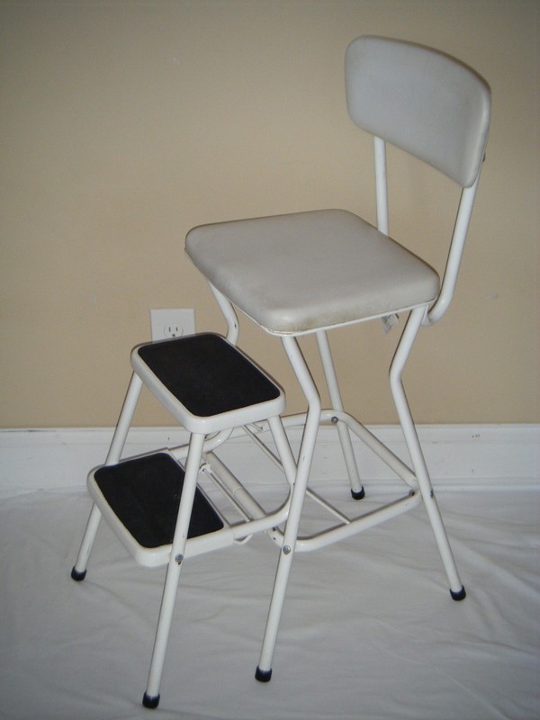 Vintage COSCO White Kitchen Pull Out Step Stool Chair gallery